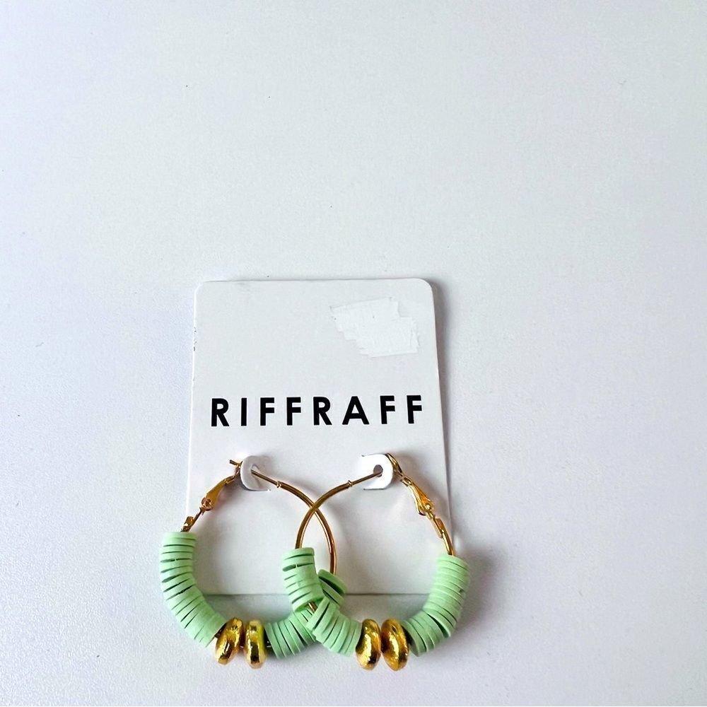 Nwt Riffraff Beaded Hoop Mint Earrings