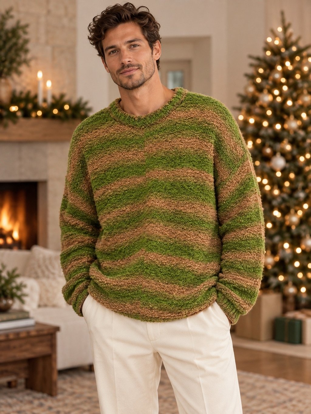 The Elder Statesman Rover Boucle Pullover Astro Gradient Green Brown M Nwt