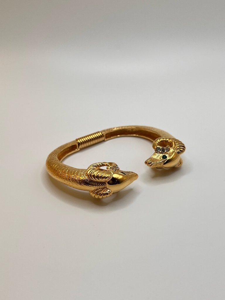 Vtg Kjl Kenneth J Lane For Avon Ram's Head Rhinestone Bracelet Gold Tone