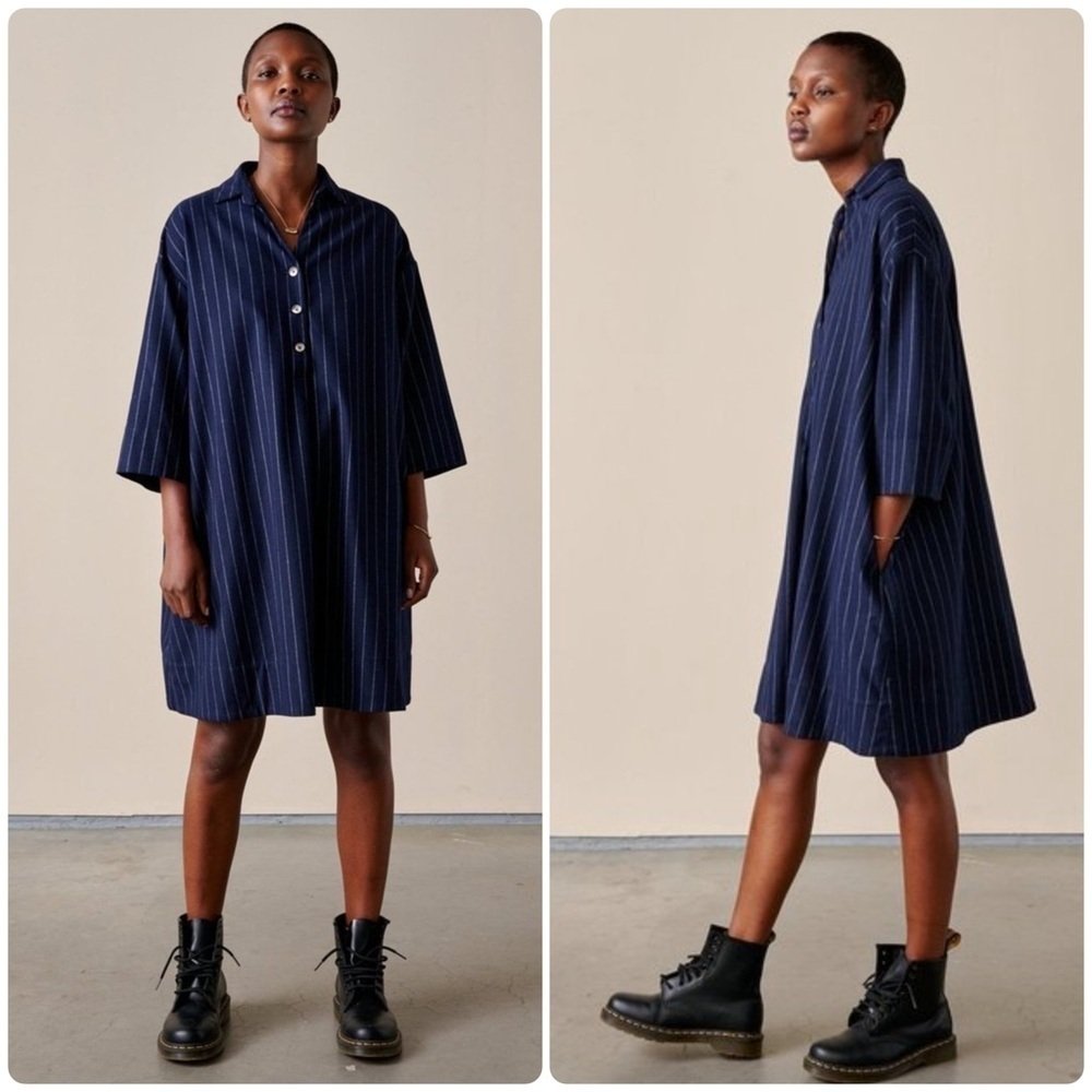 New! Bellerose Atelier Pine Stripe Navy Oversized Dress