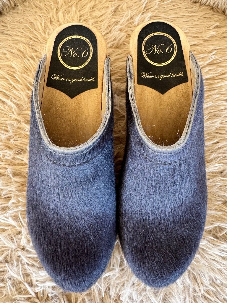 Like New No.6 Blue Suede Clogs With Wooden Heel