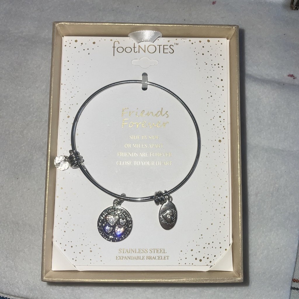 Footnotes "Friends Forever" Stainless Steel Expandable Bracelet With Charms Nib