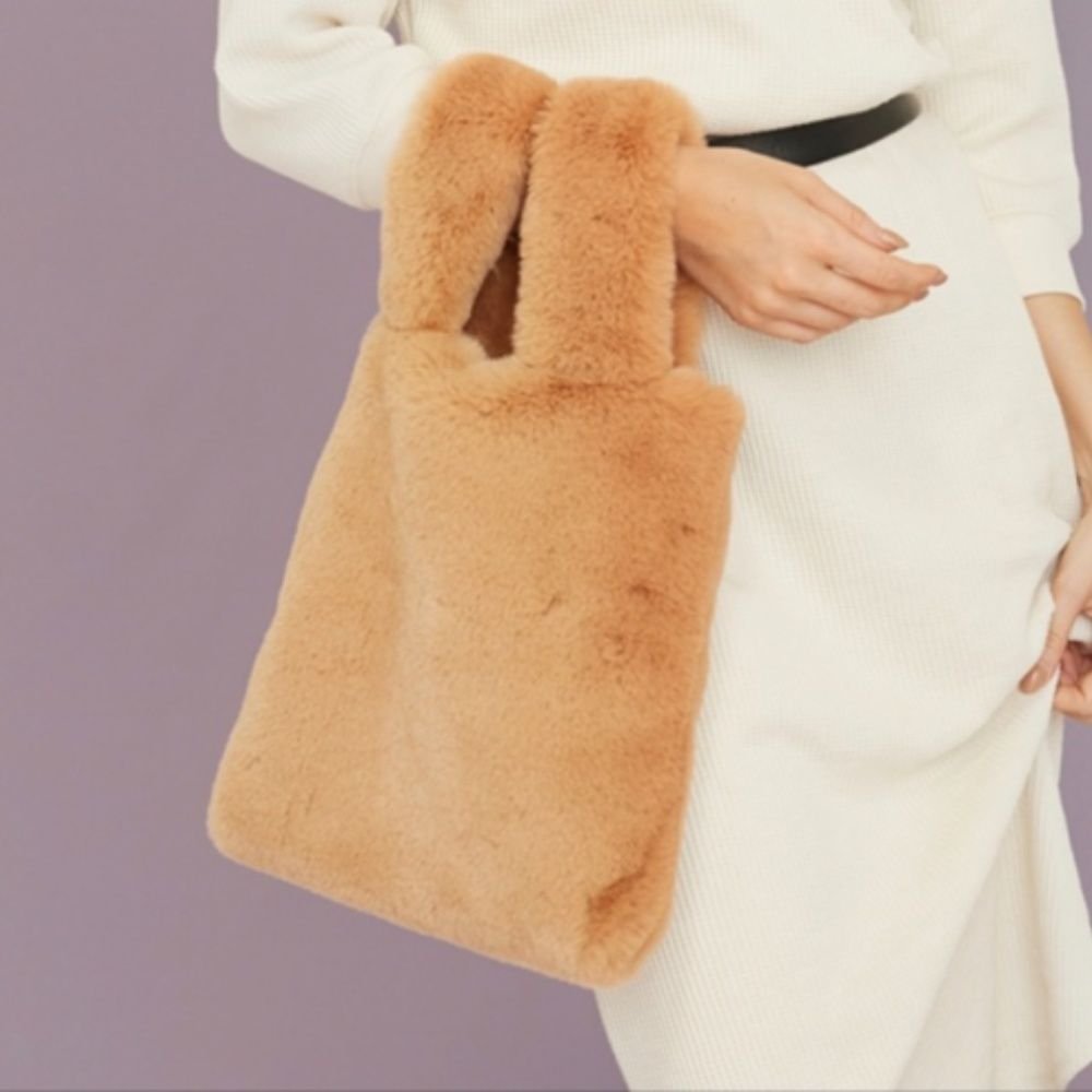 Unhide Tote For Love Not Fur Bag Faux Fur Lil Fluffy Purse Camel Ltd Edition New