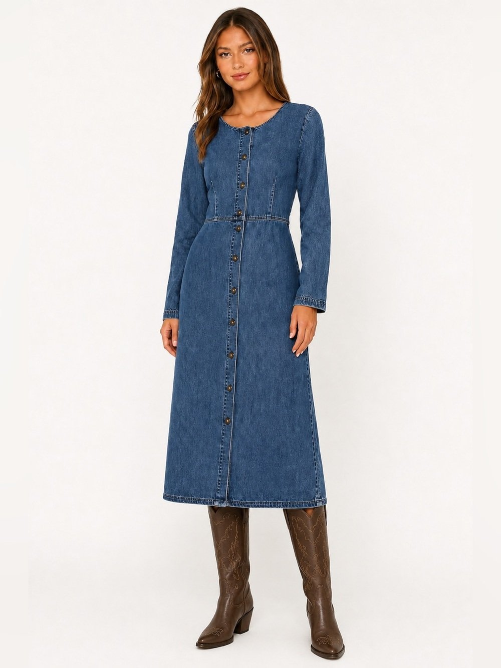 L.L. Bean Vintage Denim Maxi Dress Button-Front Size 10