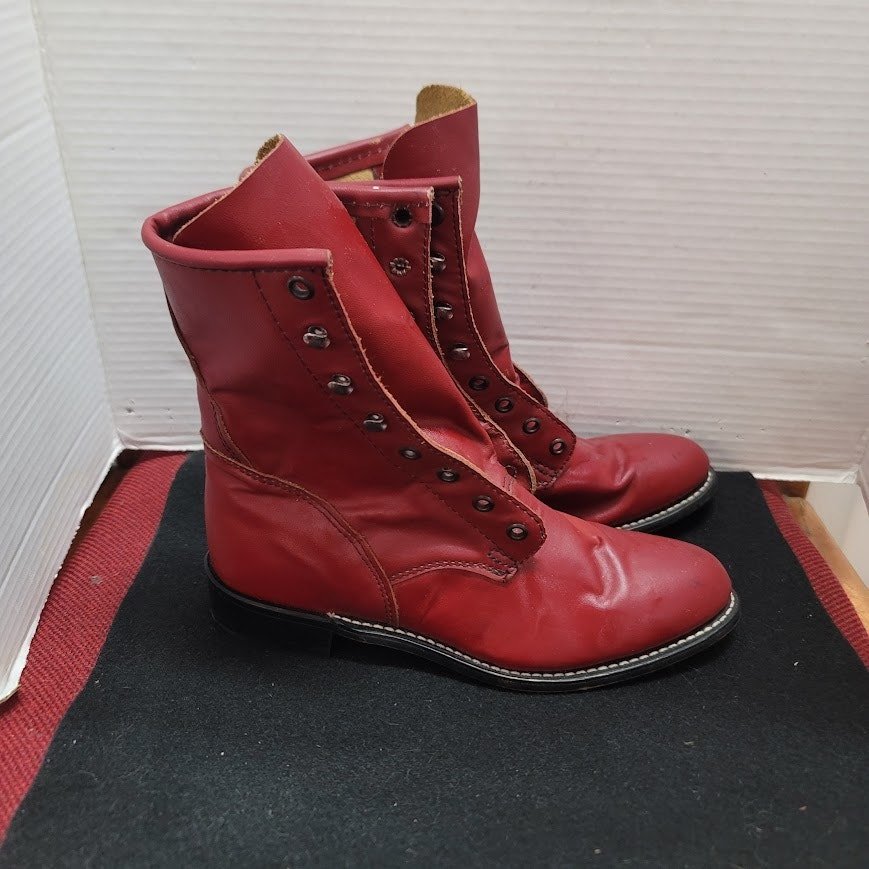 Vintage Packer Roper Kiltie Boots By Rodeo Drive Size 7.5 Leather Red Lace Up