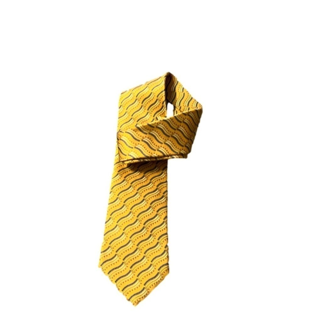 Faberge Necktie Blue Wave Gold Yellow 100% Silk Tie Made Usa