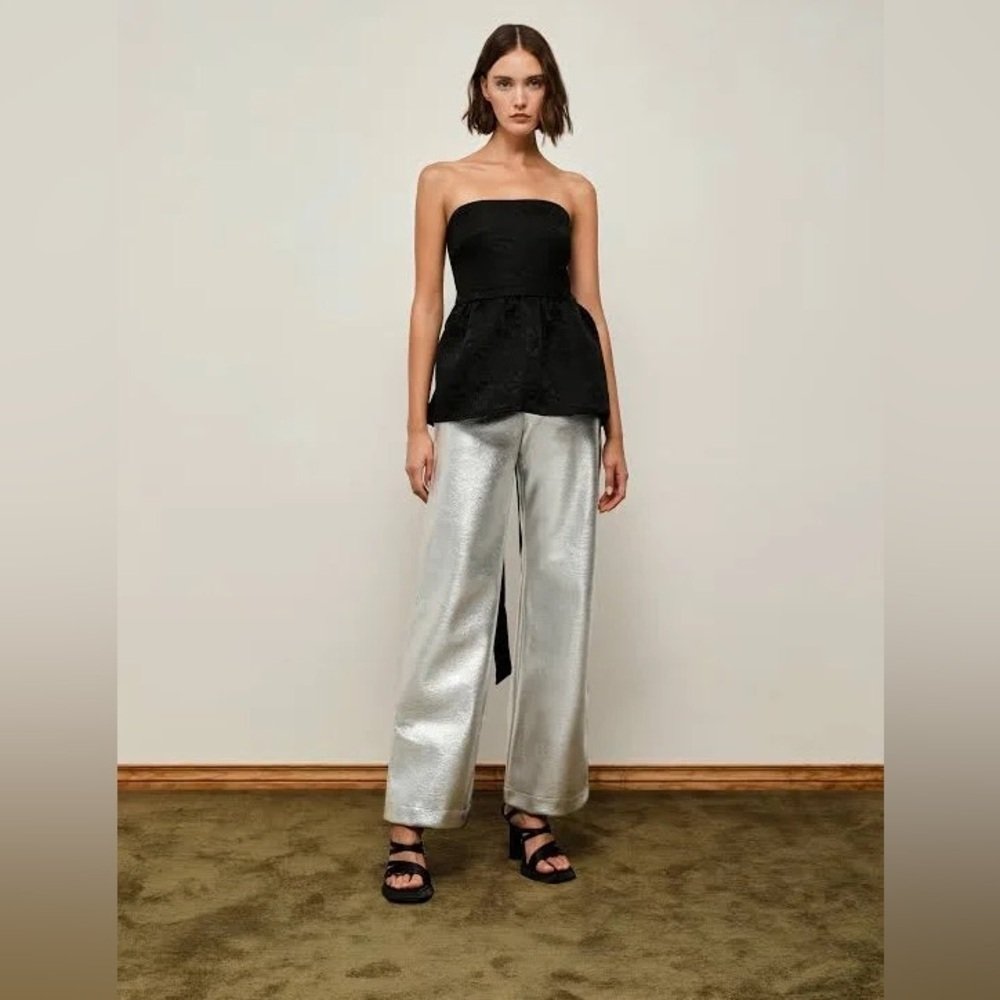Laagam Metallic Wide Leg High Rise Pants Nwt Size Xxs