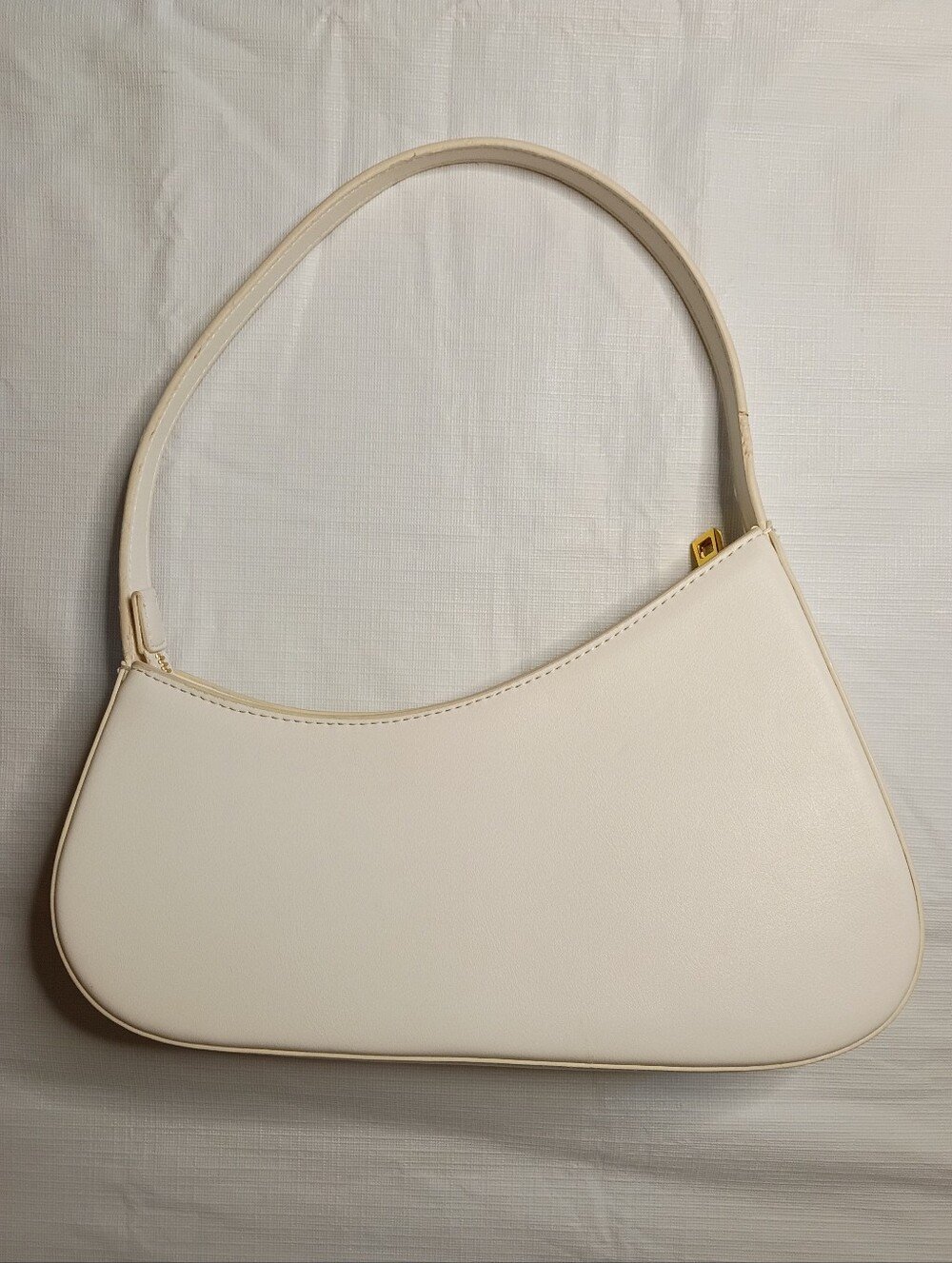 Aupen Leather Shoulder Bag Ivory Asymmetrical Zip Closure Single Strap