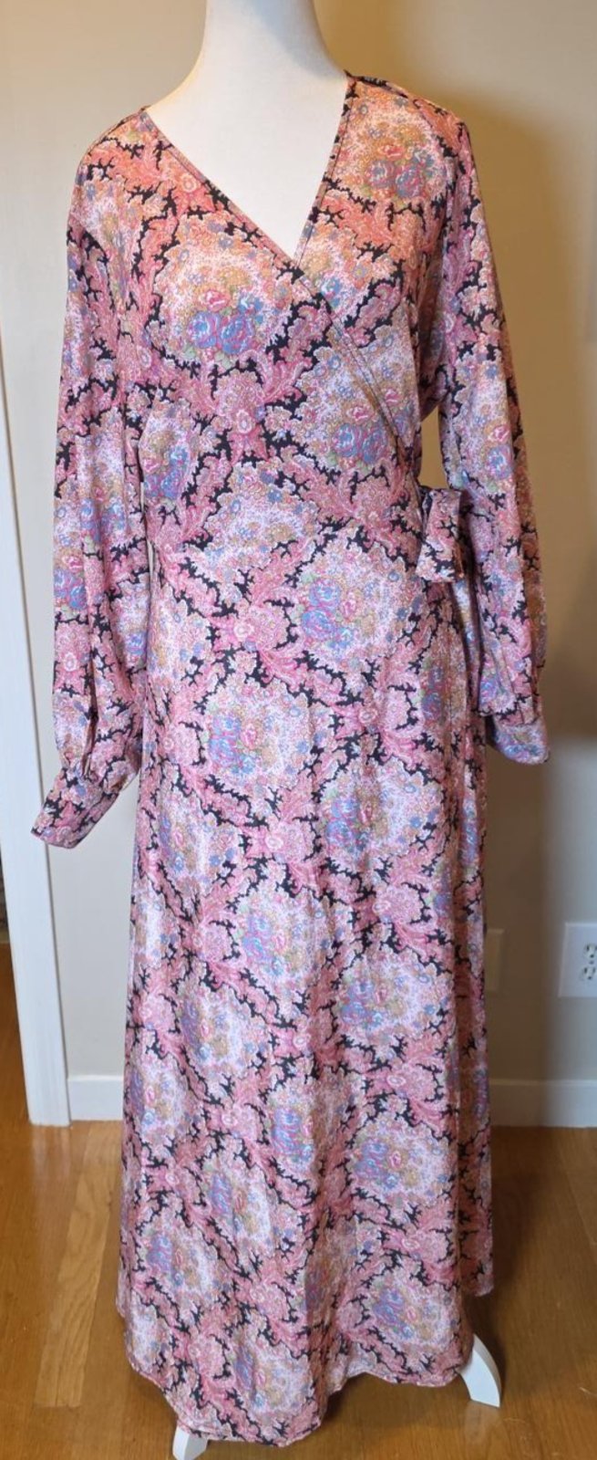 Baacal Maxey Greene Nwt 14 16 Pink Paisley Floral Wrap Maxi Dress Wedding Guest