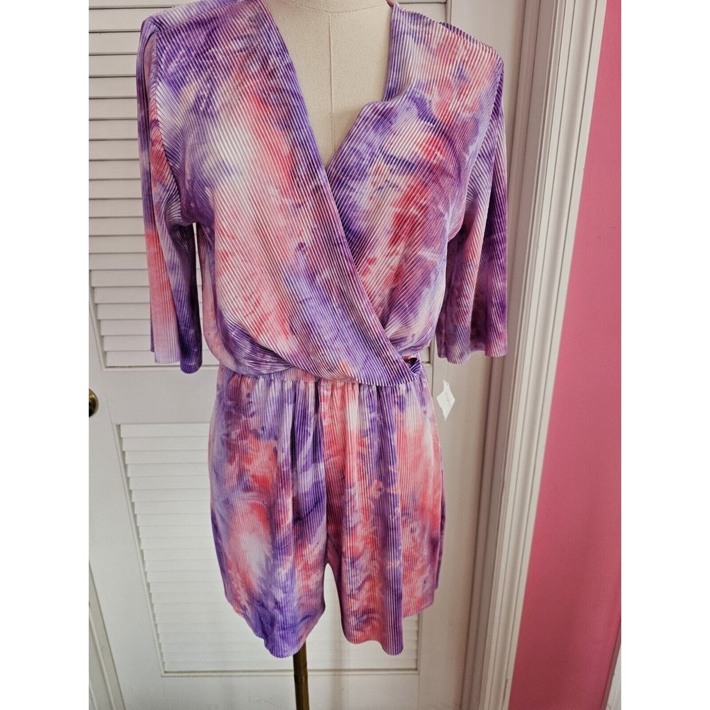 Nwt The Impeccable Pig Tie Dye Pink Purple Pleated V Neck Romper Ladies Small