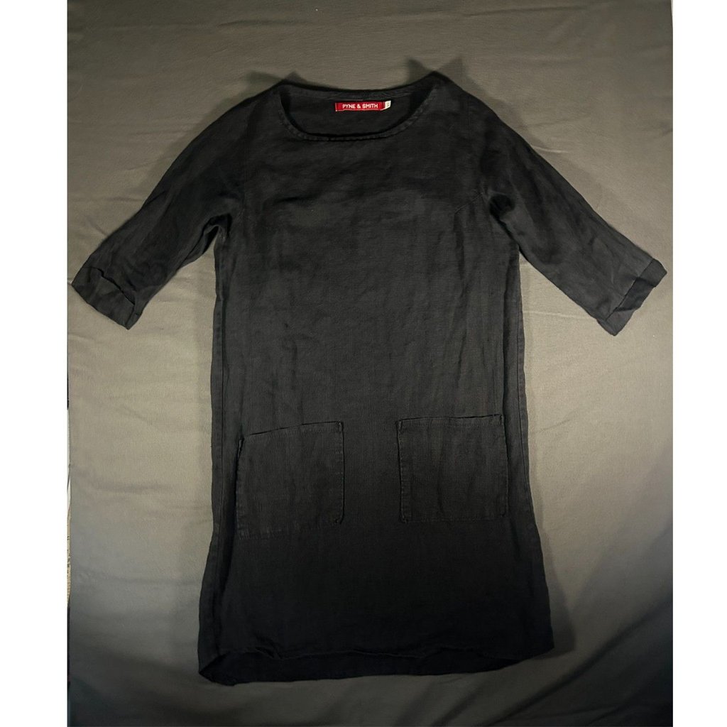 Nwot Cottagecore Pyne & Smith No. 20 Black Linen Shift Tunic Dress Pockets Xs