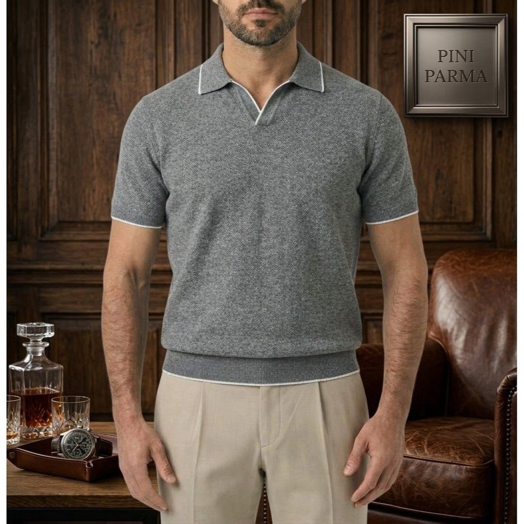 Pini Parma Men’s Polo Shirt Italy Sz 52 Us L Gray 100% Cotton