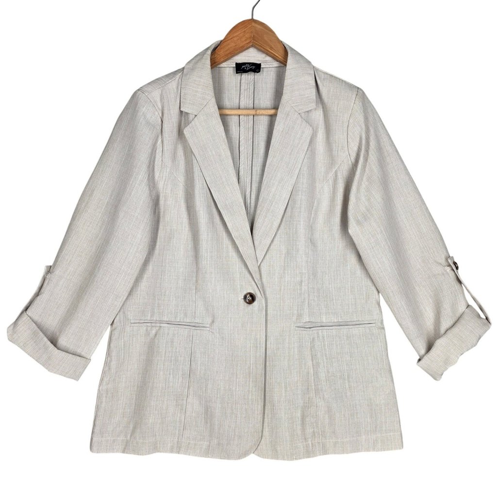 Milk & Honey Textured Rollsleeve Casual Blazer Cream Women’s Large
