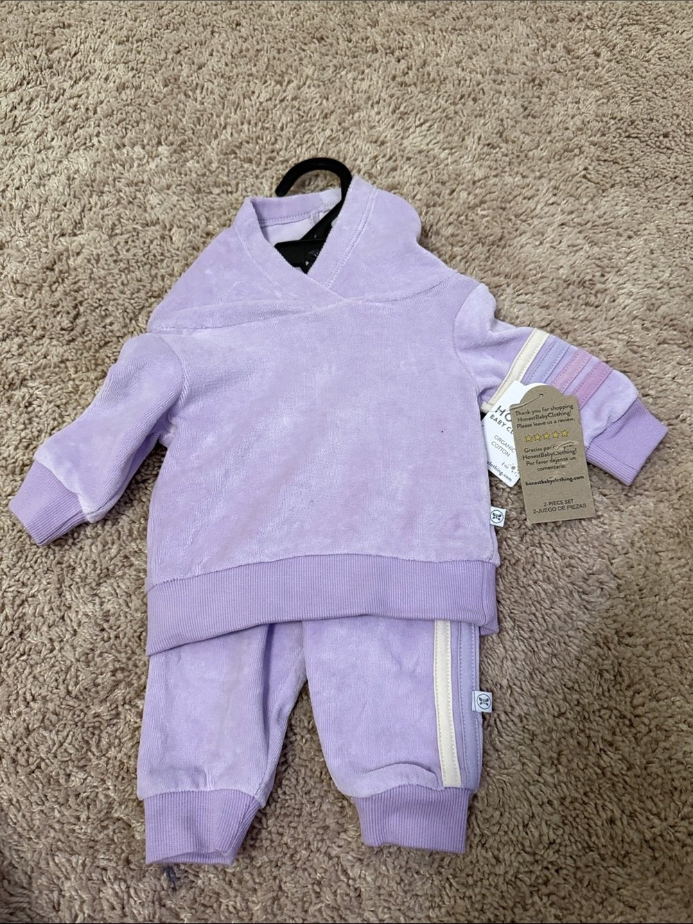 Honest Lilac Baby Hoodie & Jogger Velour Set Size Newborn-Nwt