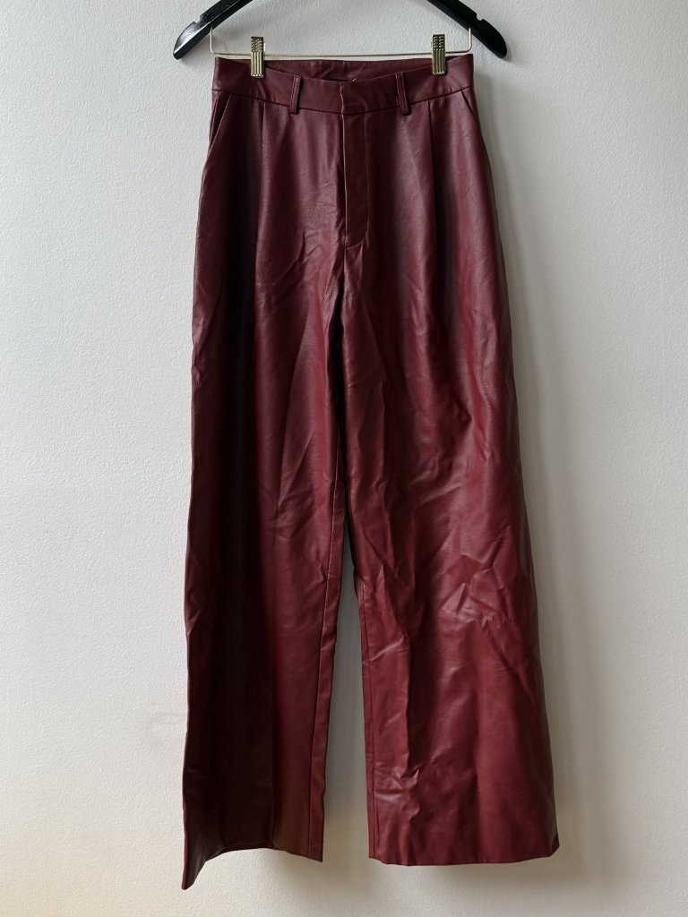Parentezi Milo Faux Leather Wide Leg Pant Cherry Red Xs