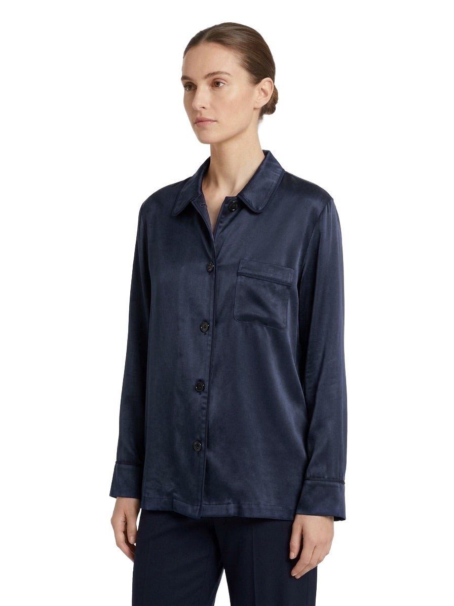 Araks Ny Luxury Navy Blue 100% Silk Kate Pajama Top L Quiet Luxury Loungewear
