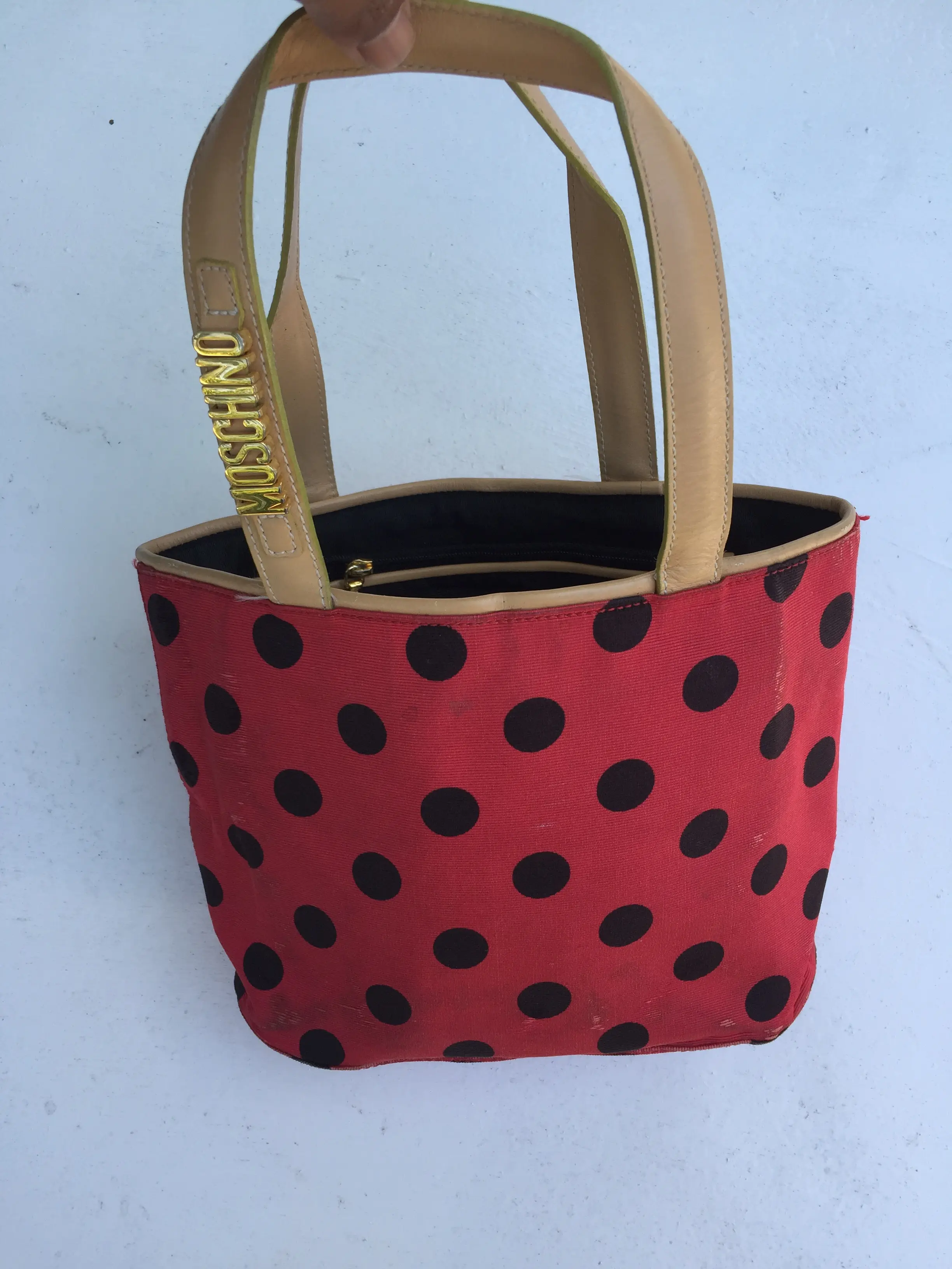 Moschino Vintage Polka Dot Small Tote Bag in Red, Men's