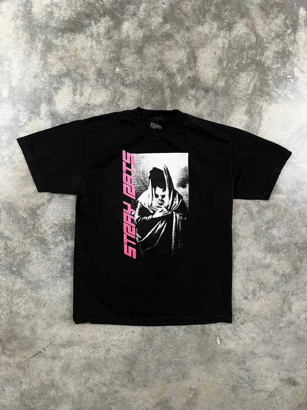 Stray Rats Mother Mary Black + Pink Tee Sz. Medium, Men's