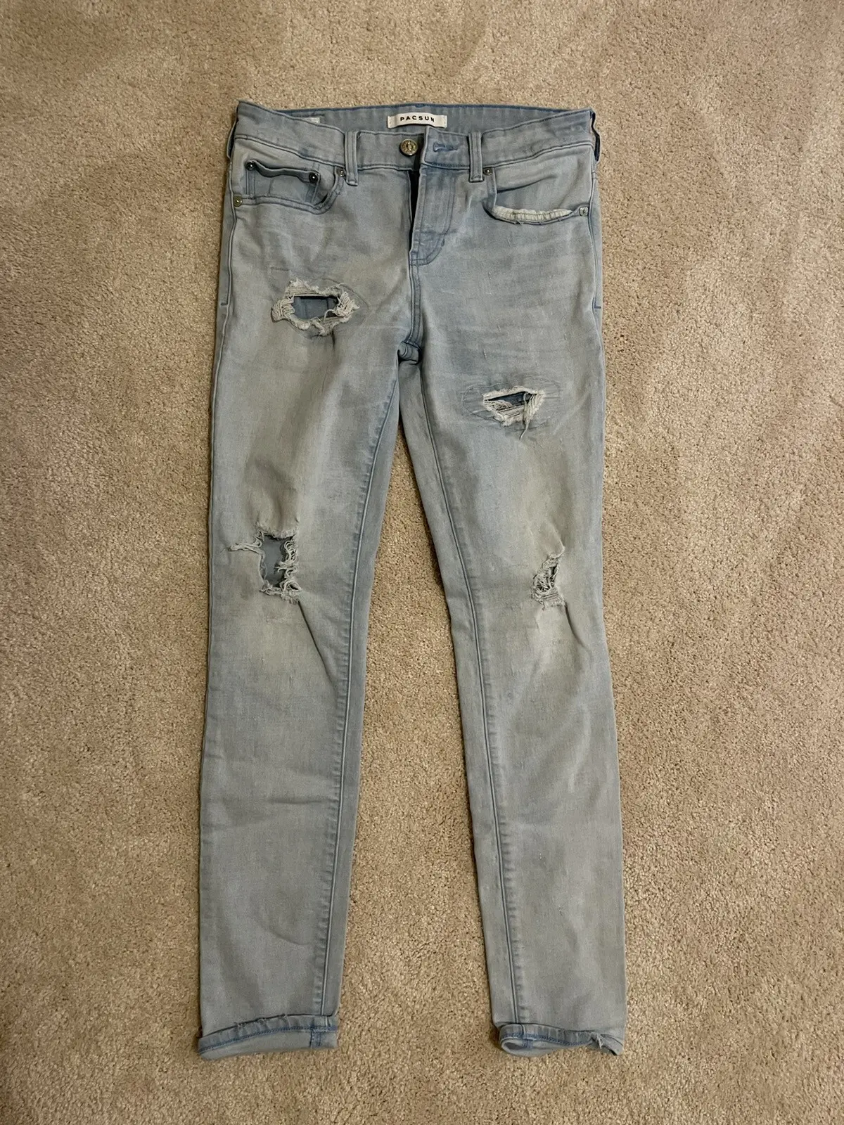 Pacsun Ripped Stacked Skinny Jeans in Blue, Men's (Size 29)