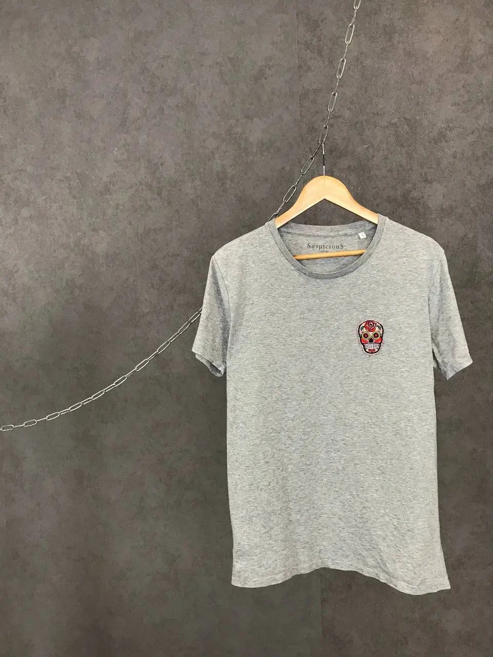 Suspicious Antwerp Skull Streetwear Tee in Gray, Men's
