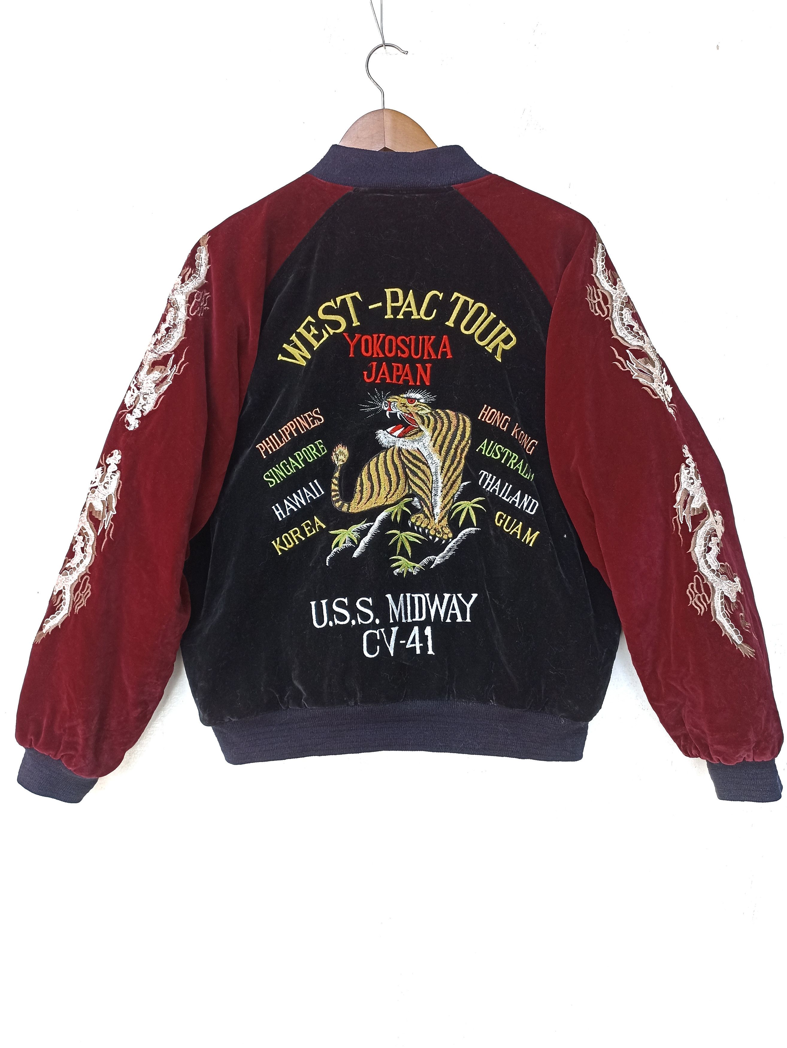 Beauty Beast Vintage West Pac Tour Sukajan Souvenir Jacket Velvet in Red, Men's (Size Medium)