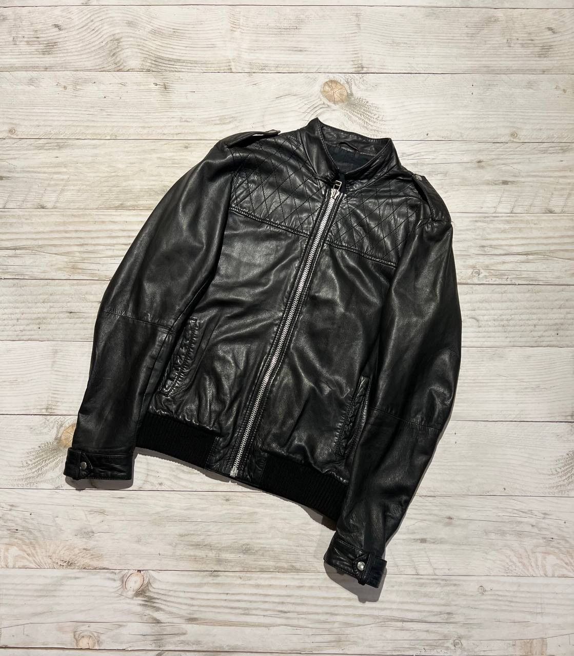 Allsaints Cross Bomber Leather Jacket Biker Racing in Black, Men's (Size Large)