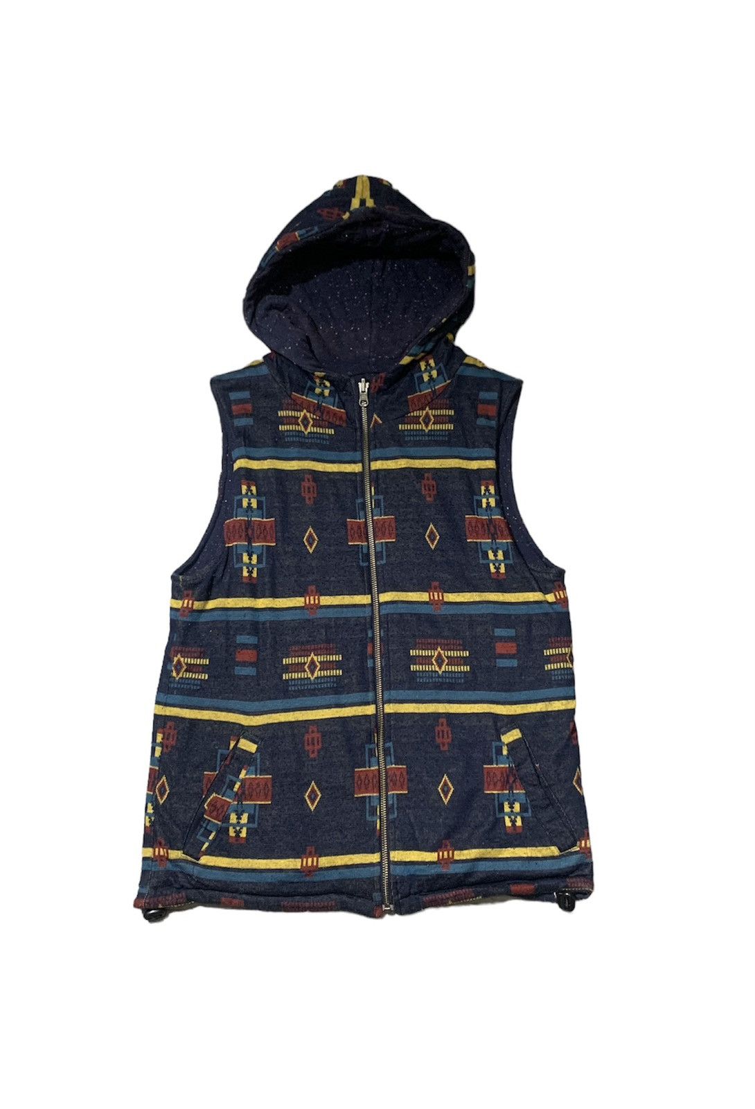 Designer Vintge Inherit Navajo Reversible Hoodie Vest in Blue, Men's (Size Small)