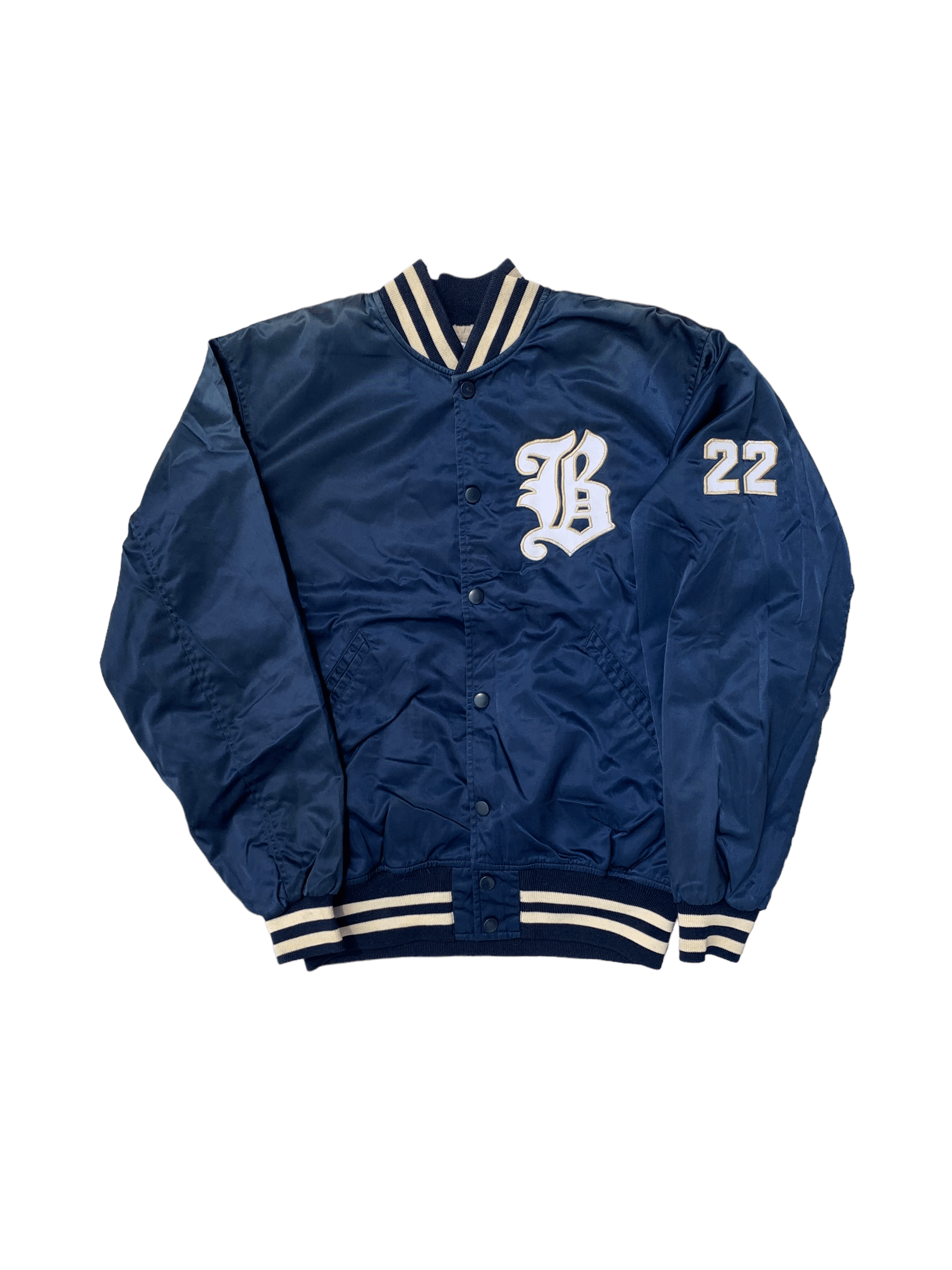 Vintage Descente Sherpa Lined Satin Varsity Jacket in Blue, Men's (Size Medium)