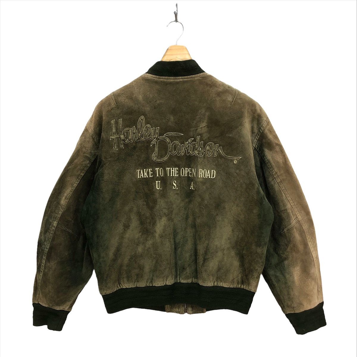Vintage Harley Davidson Suede Leather Jacket 6114-48 in Green, Men's (Size Large)
