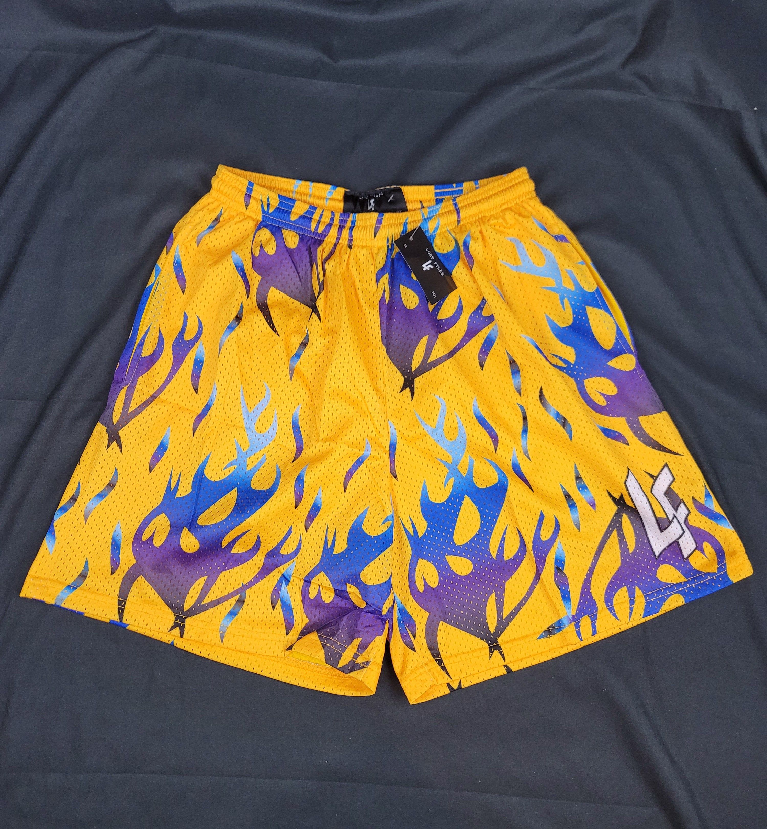 Lost Enterprises Lost Files Yellow Flames Shorts Size Large , Men's