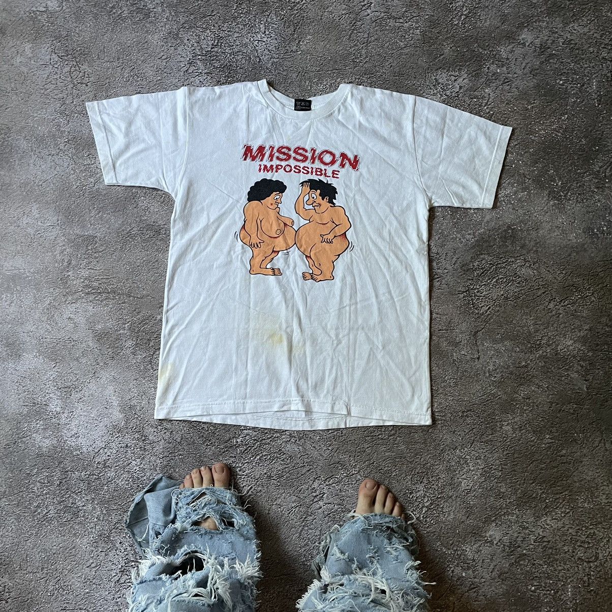 If Six Was Nine Vintage Y2K Adult “ Mission Impossible Sex Porno “ Funny Tee in White (Size Large)