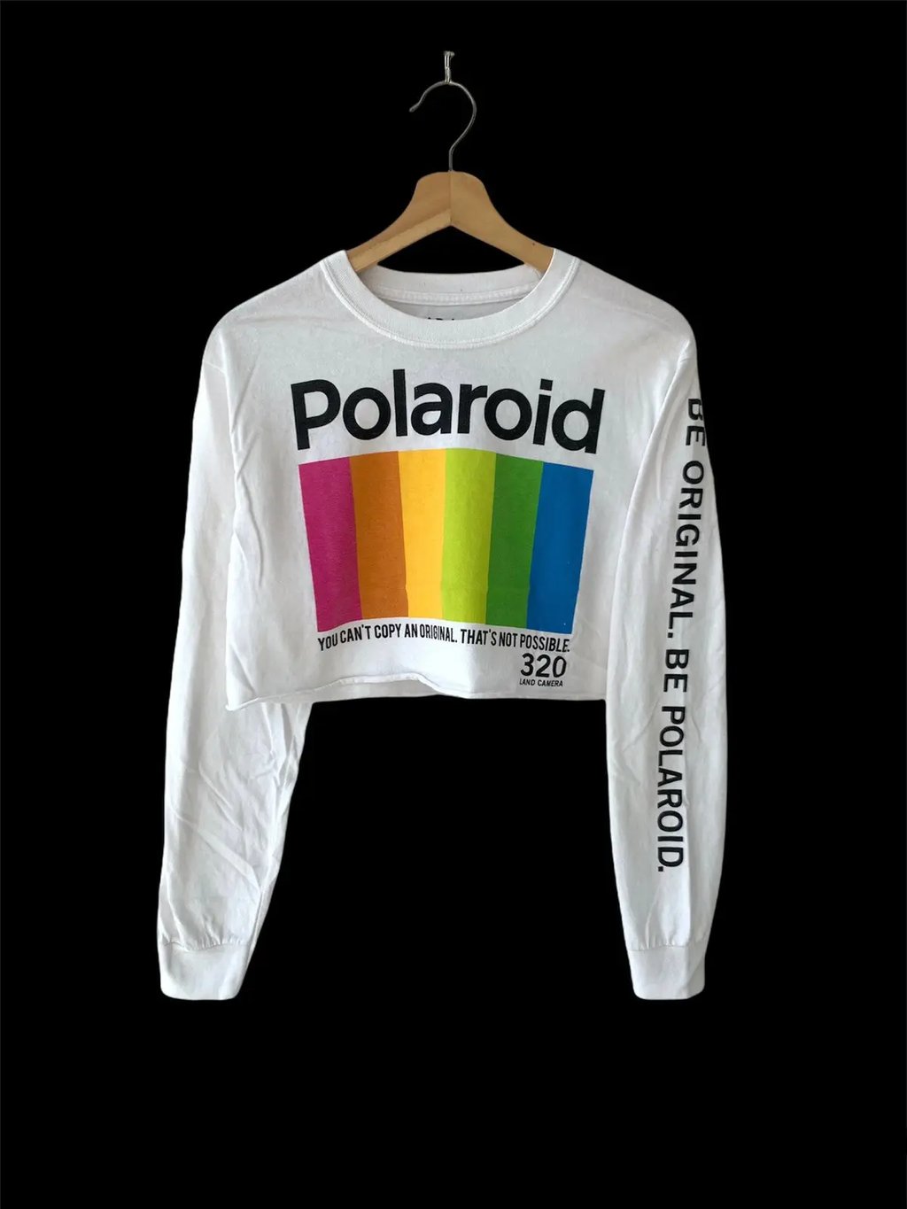 Womens Polaroid Instax Photographer Cropped Top Long Sleeve in White, Women's