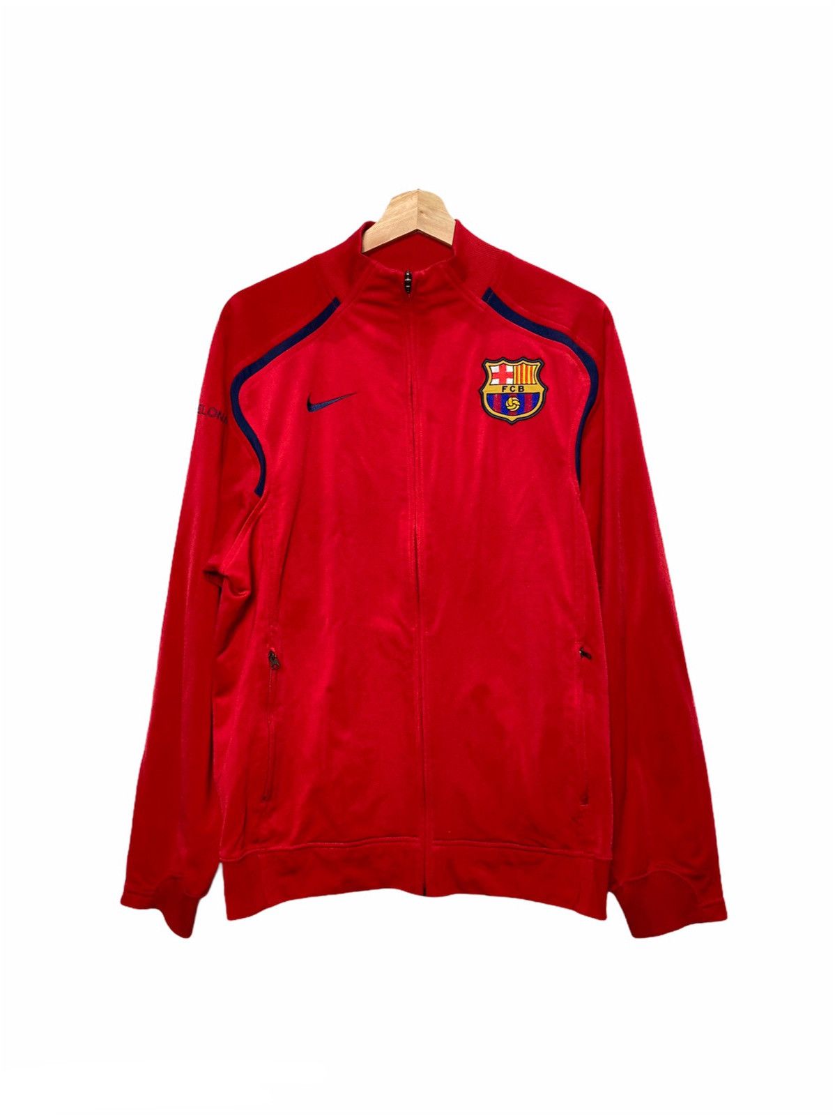Y2K Nike Fc Barcalona Zipped Jacket in Red, Men's (Size Large)
