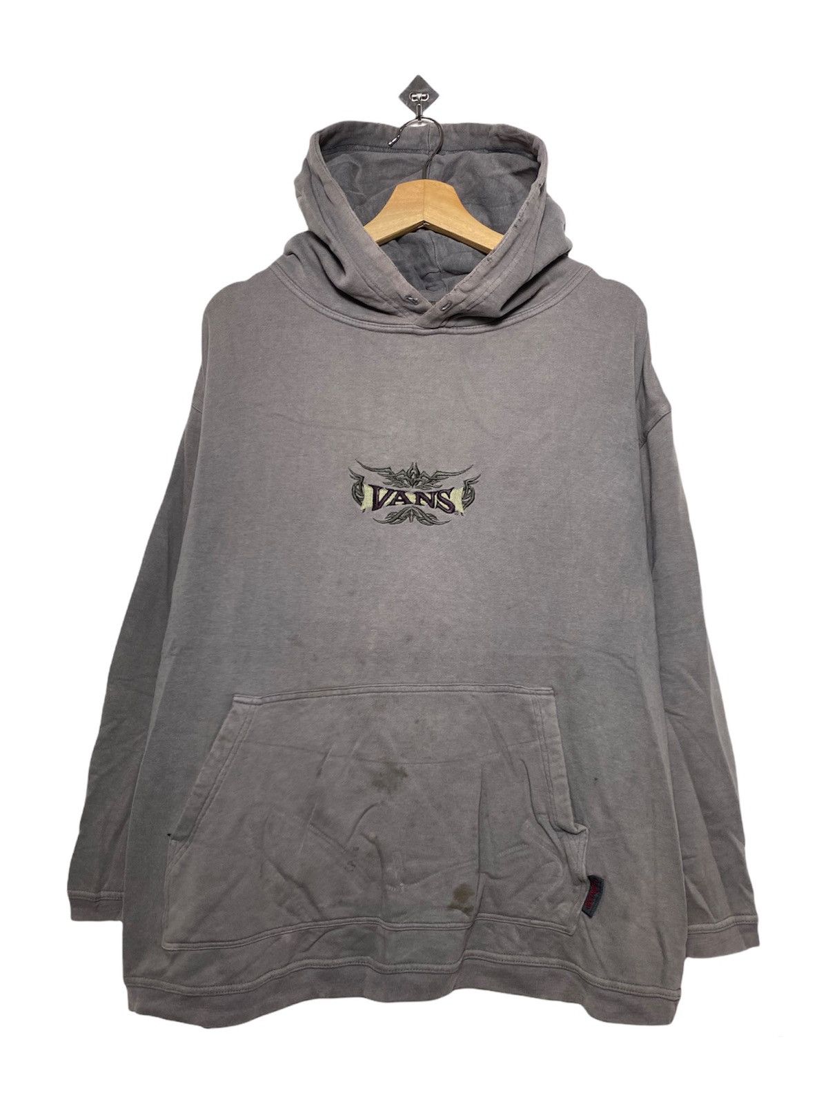 Vans Skateboard Embroidered Hoodies in Grey, Men's (Size Large)
