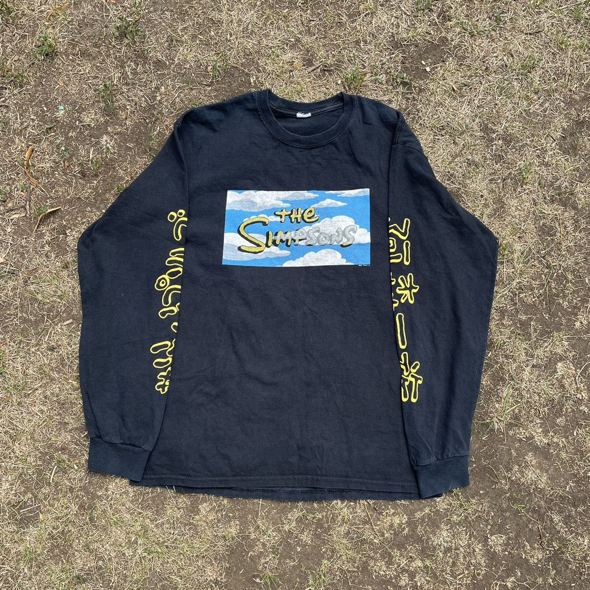Cartoon Network Vintage Y2K The Simpsons Sky Logo Long Tee Art Print Band in Black (Size Large)