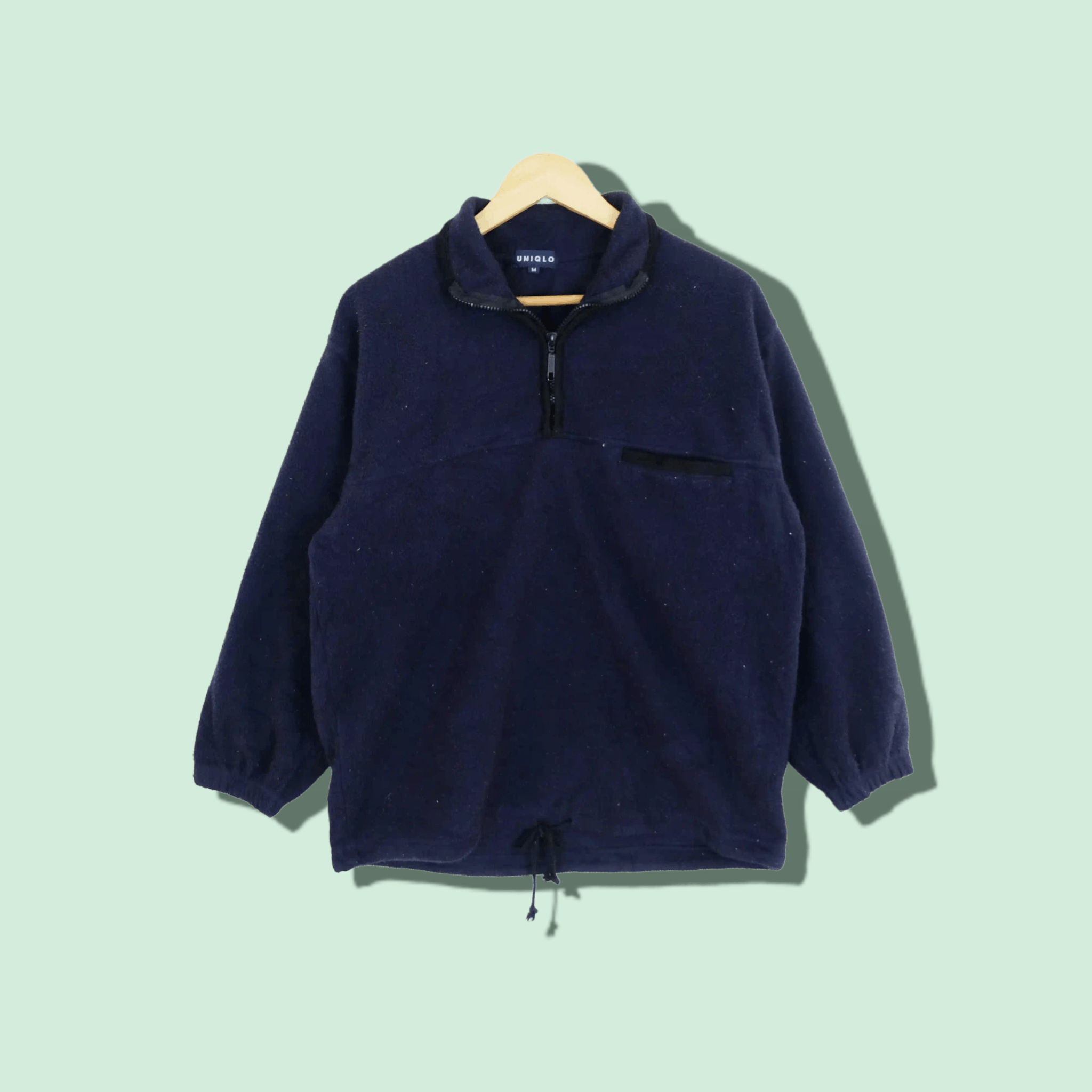 90's Uniqlo Blue Blank Plain Sherpa Fleece Sweatshirt, Men's (Size Medium)
