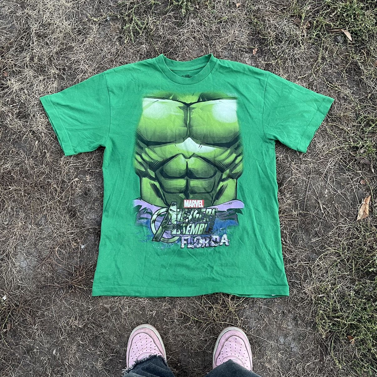 Cartoon Network Vintage Y2K Halk Horror Body Tee Marvel Humor Print Band in Green (Size Large)
