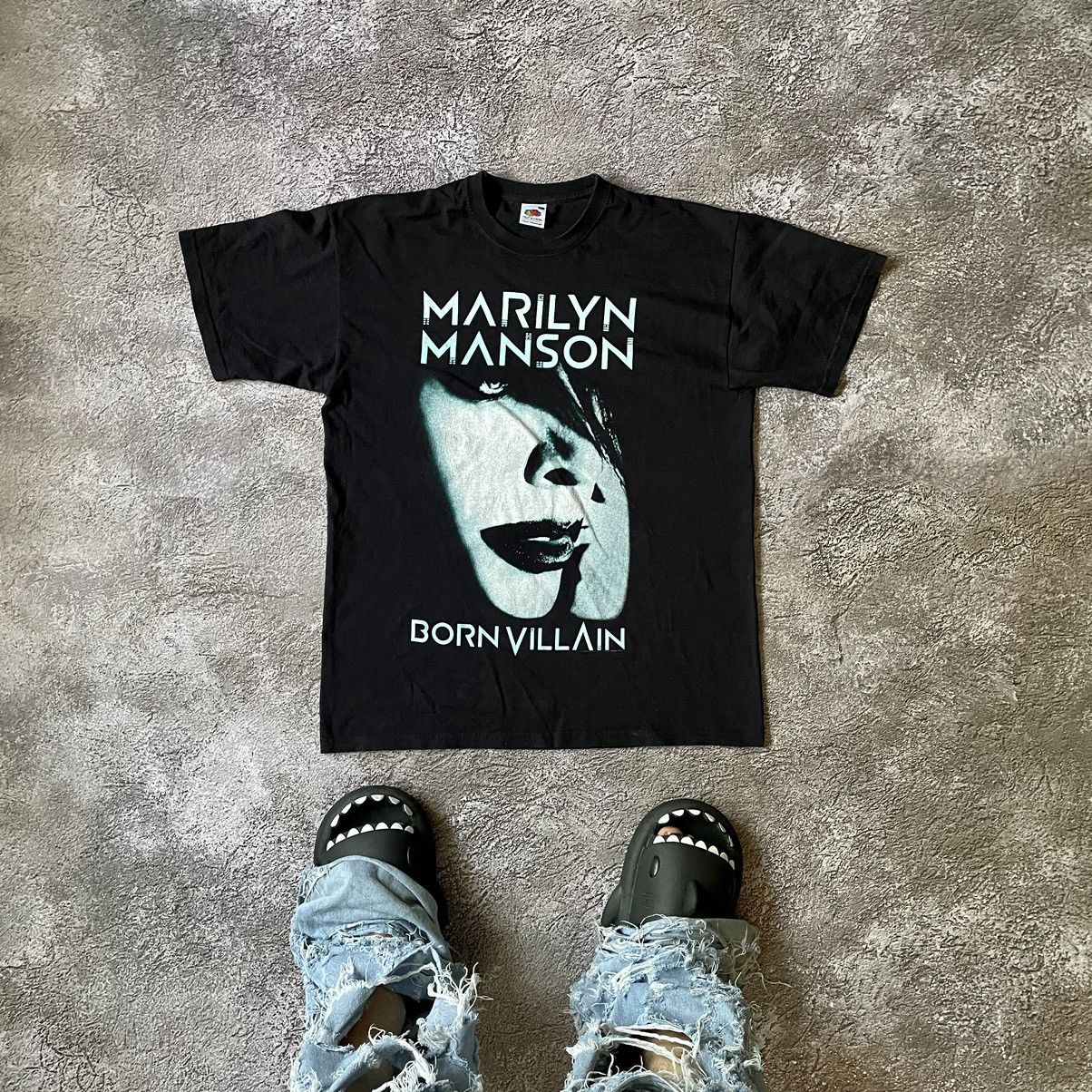 Band Tees Vintage Y2K Marilyn Manson Abstract Creepy Face Angry Horror in Black, Men's (Size Medium)