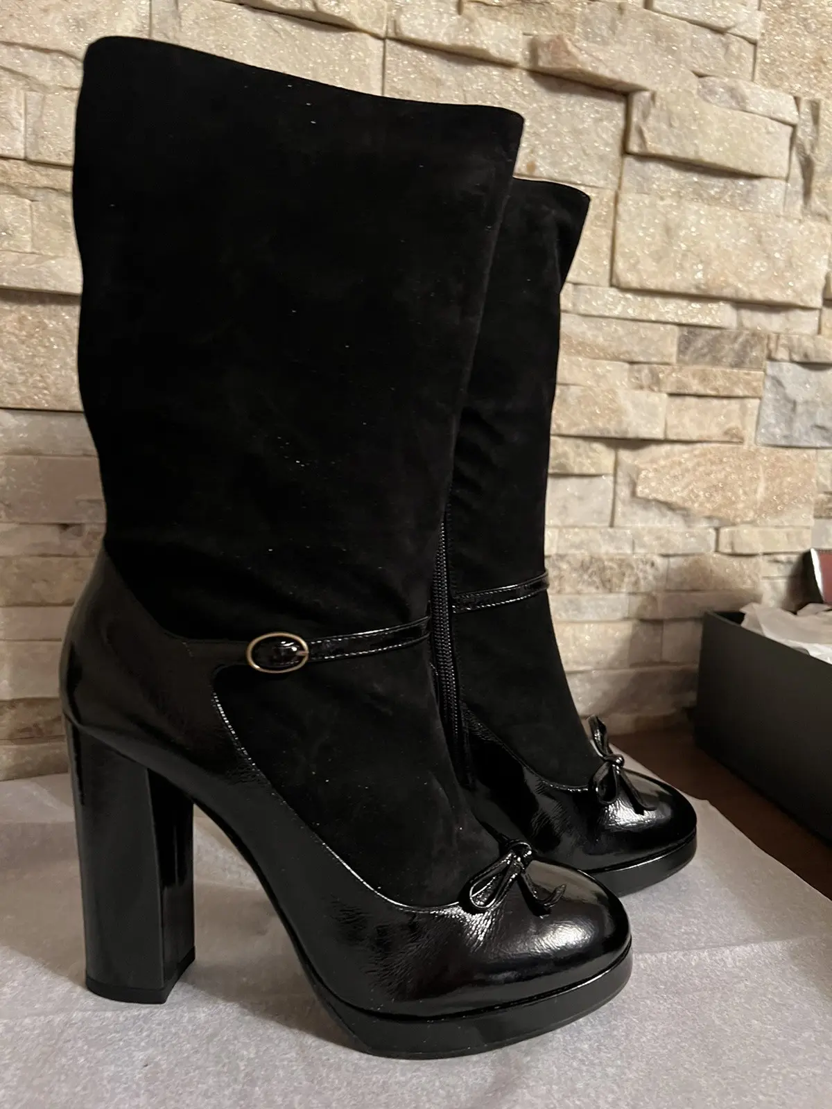Marcbymarcjacobs Suede/Patent Leather Boots Ital Siz Us 8,5 in Black, Women's (Size 8.5)