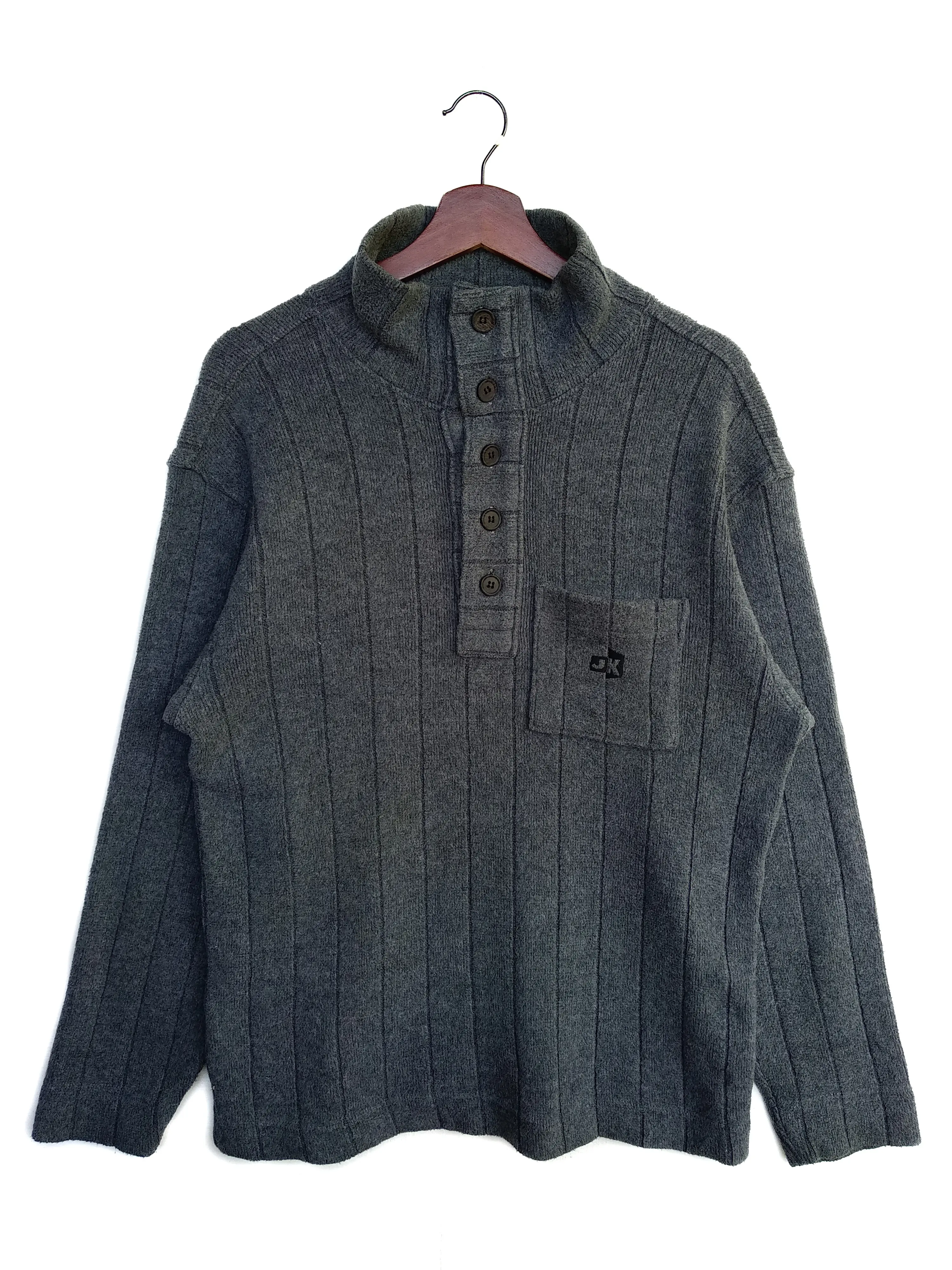 Designer Vintage Mr.junko Single Pocket Long Sleeve Shirt in Grey, Men's (Size Medium)