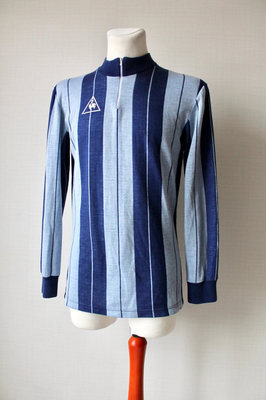 Vintage 70's / 80's Le Coq Sportif Striped Cycling Jersey in Blue, Men's