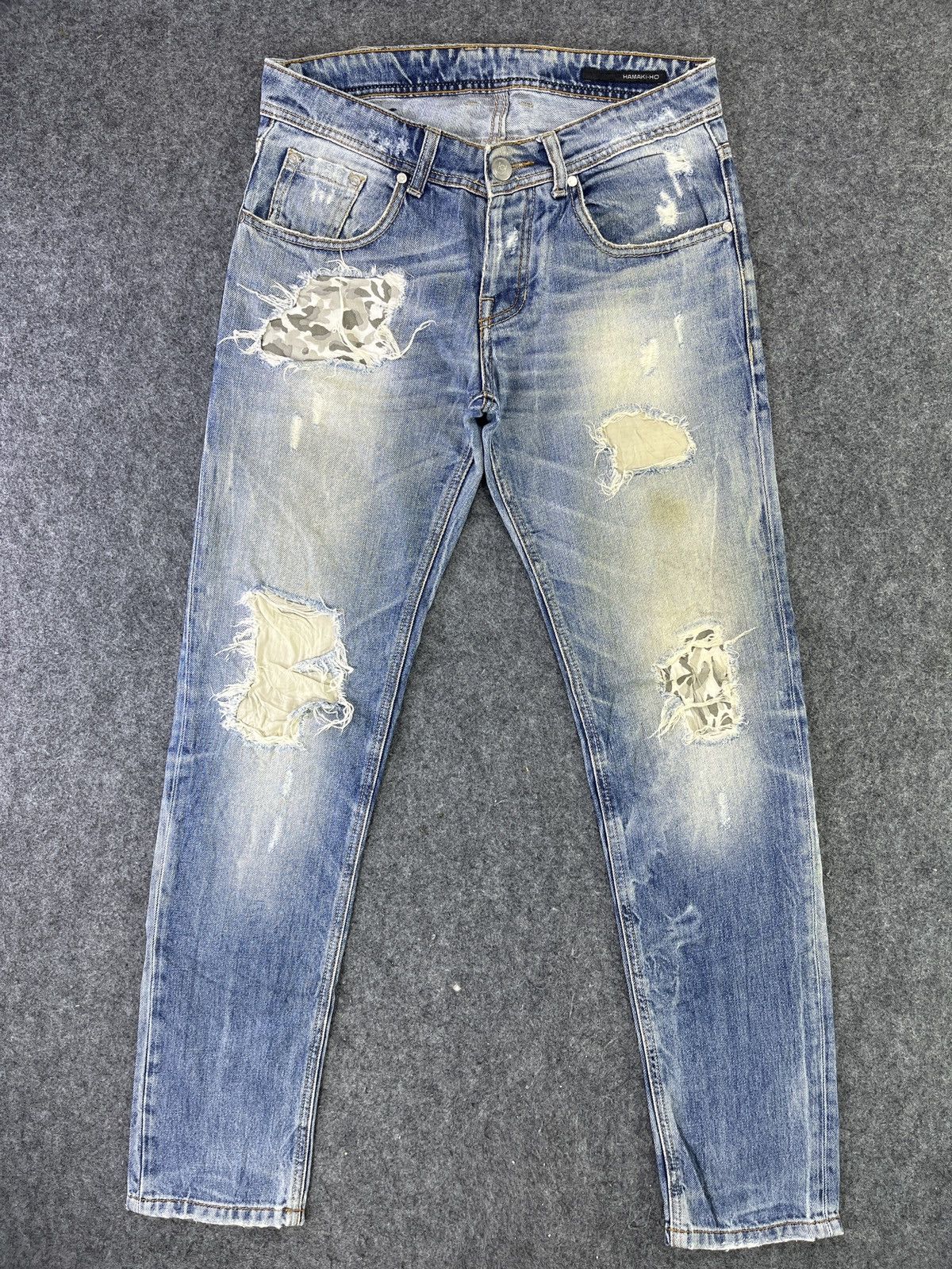 Hamaki Ho Hamaki-Ho Distressed Jeans Camo Patchwork - J802 in Blue, Men's (Size 32)