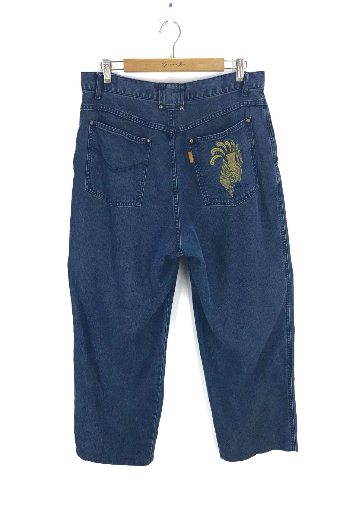 Lanvin Paris Embroidered Baggy Wide Denim Pants, Men's (Size 32)