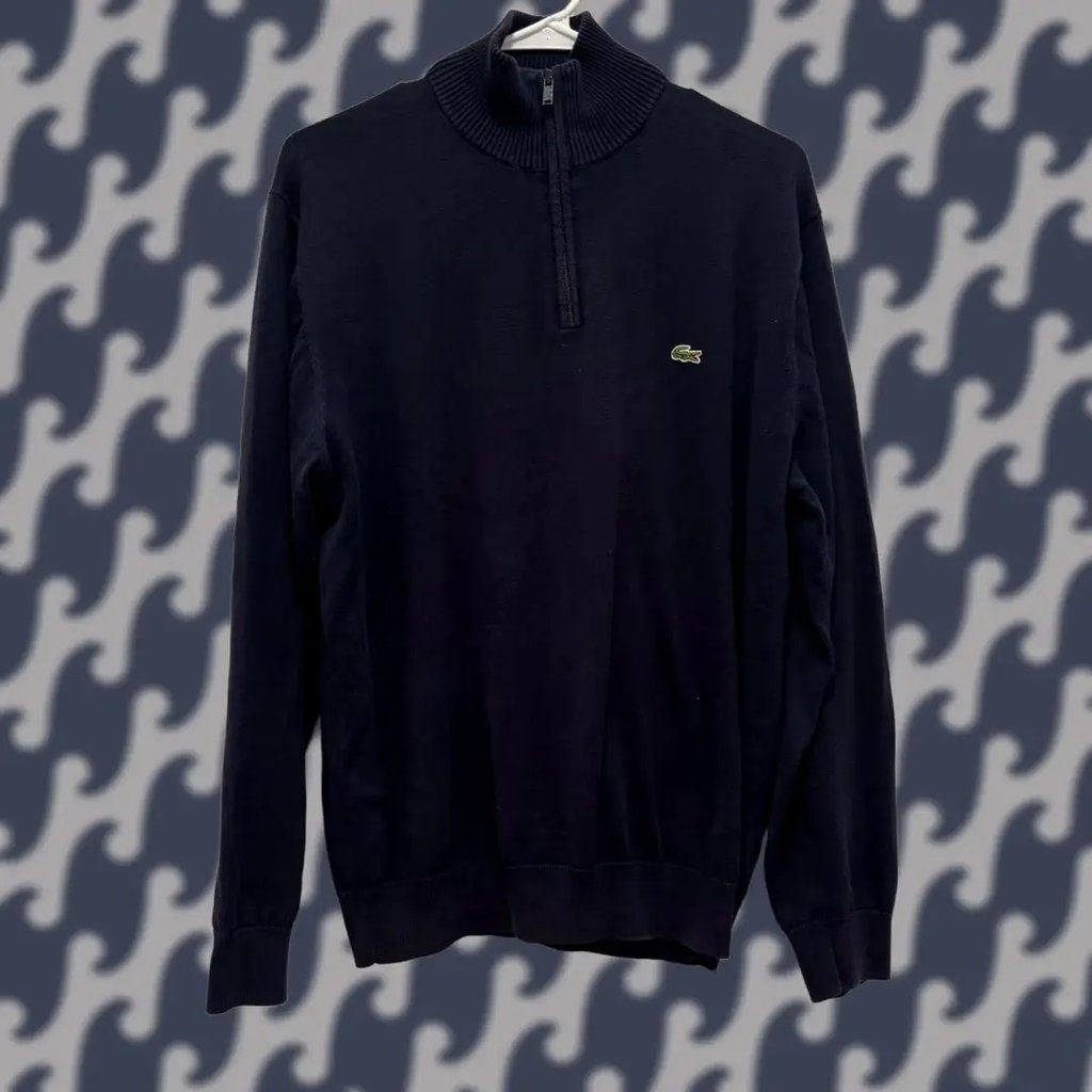 Lacoste Sweater 1XL Blue Quarter Zip Knit Logo Mens, Men's