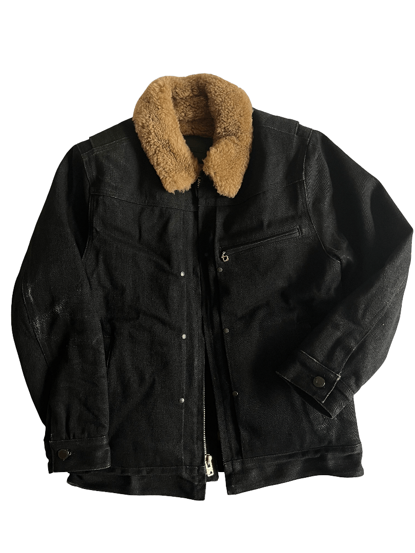 Freenote Cloth Rj-2 Denim Shearling Jacket in Black, Men's (Size Small)