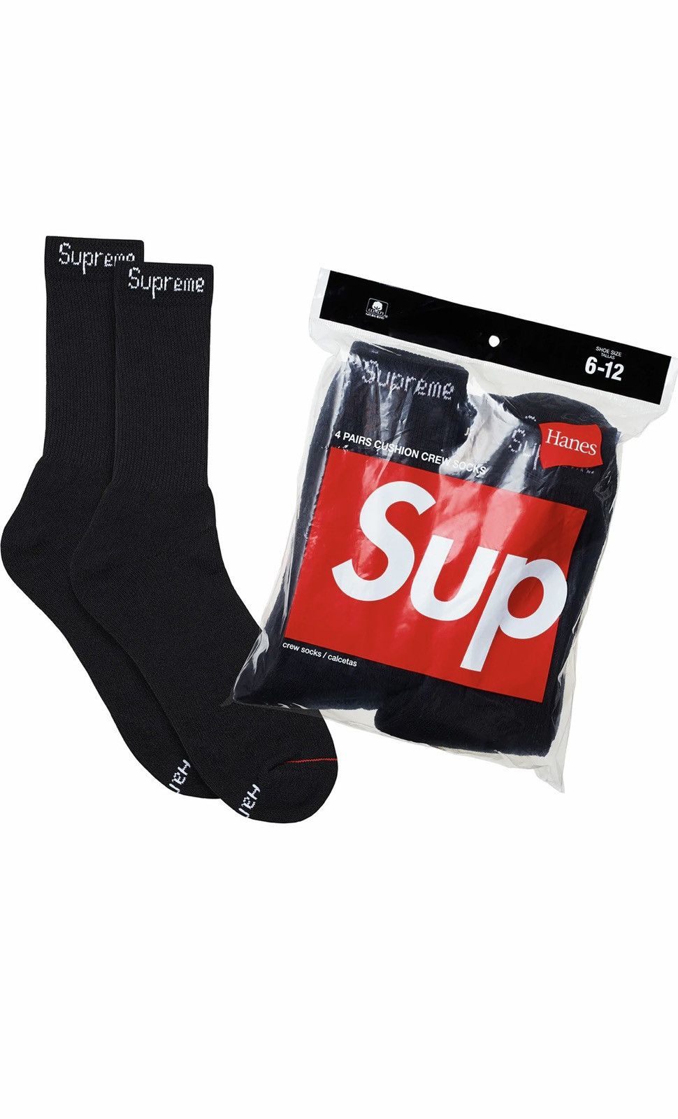 Supreme Hanes Socks - 1 Pair in Black, Men's