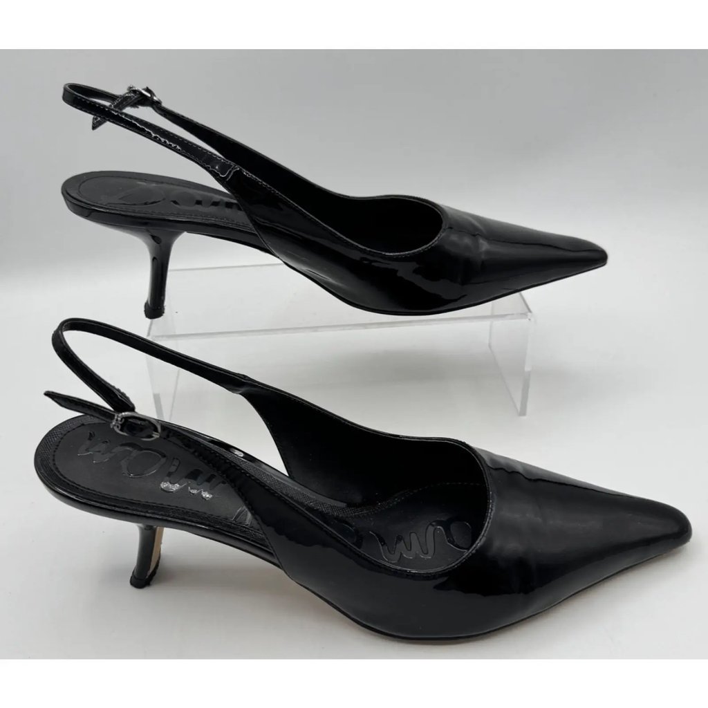 Sam Edelman Bianka Sling Black Lea Leather Pump Women's 10m, Women's