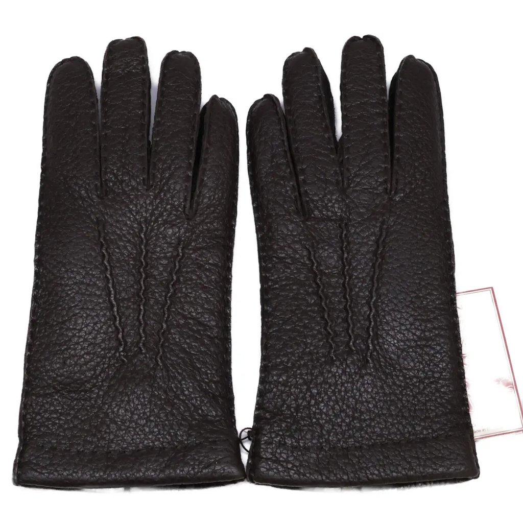 Dents Cashmere Lined Peccary Gloves Bark Size 7 in Brown, Men's