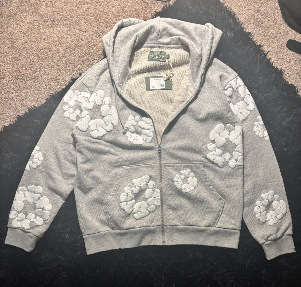 Denim Tears - Cotton Wreath Zip Hoodie Grey, Men's (Size Small)