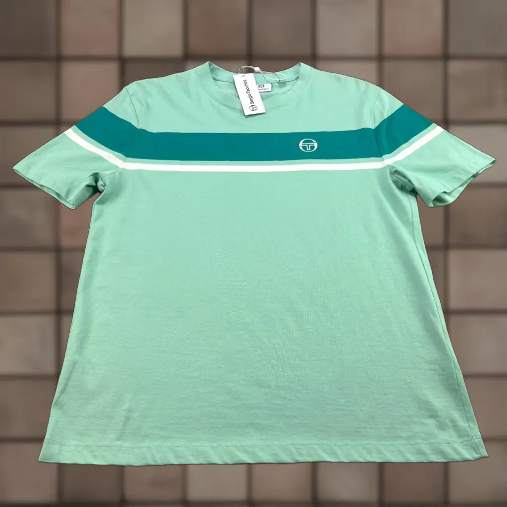 Vintage Sergio Tacchini Men T-Shirt Short Sleeve Crew Neck Cotton Logo Green 90's Mens Small